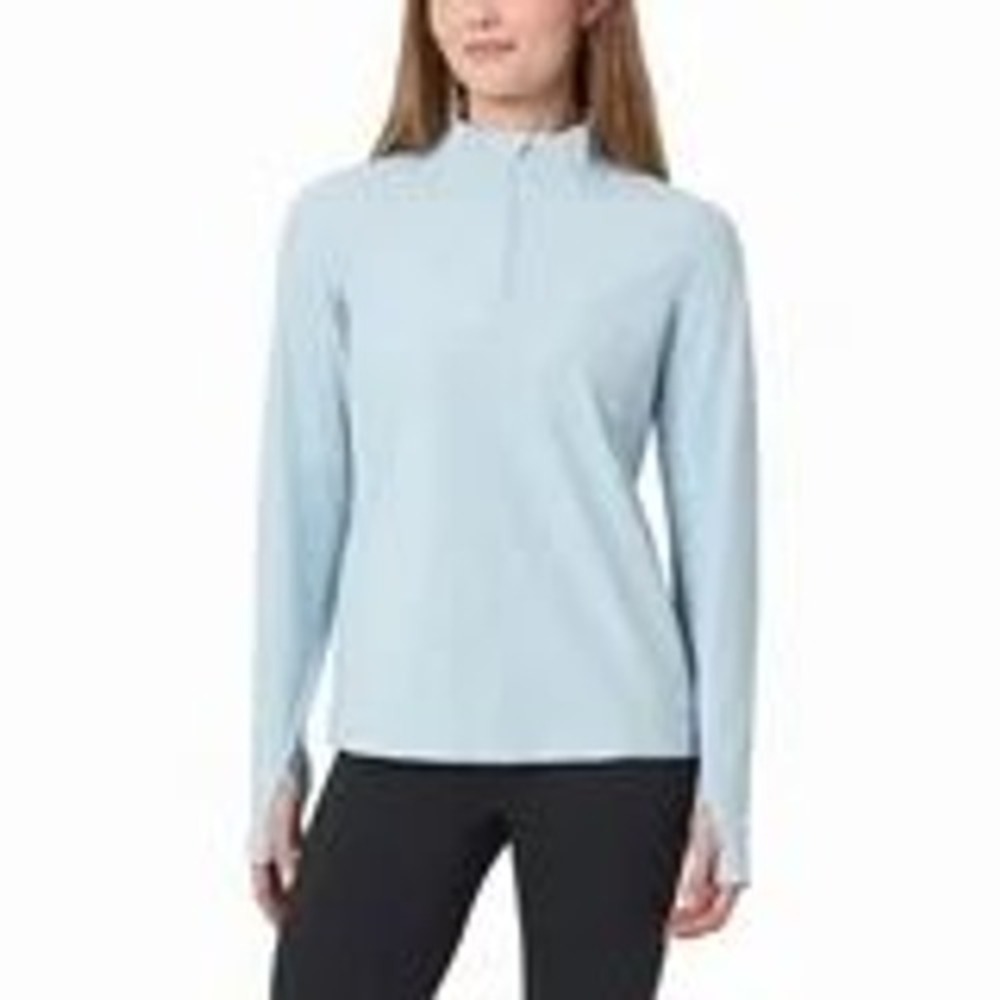 MondettaLight Blue Athletic Quarter Zip Long Sleeve‎ Top Thumbholes Women's M - Picture 2 of 8